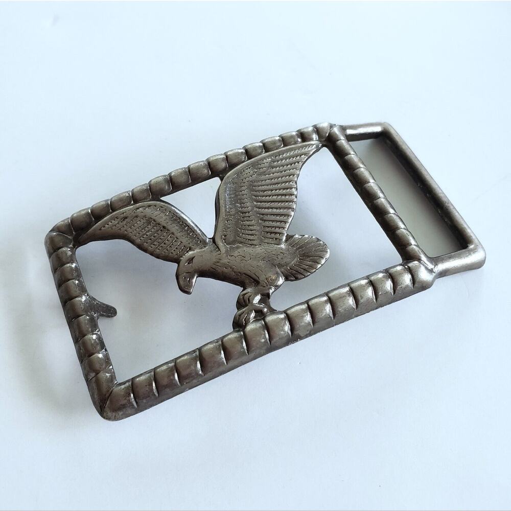 Vintage Eagle Belt Buckle Silvertone Embossed Country Western Rodeo Biker Retro - Picture 4 of 9